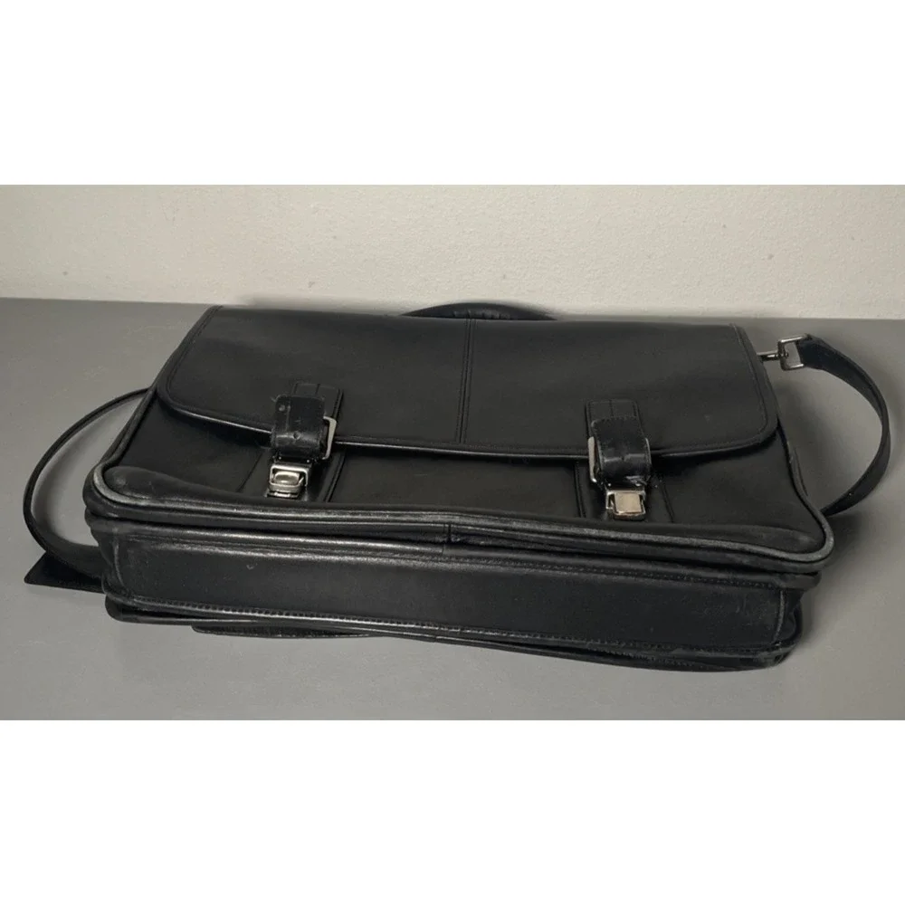 Vintage COACH F06455 Thompson‎ Black Leather Briefcase Laptop Messenger Bag
